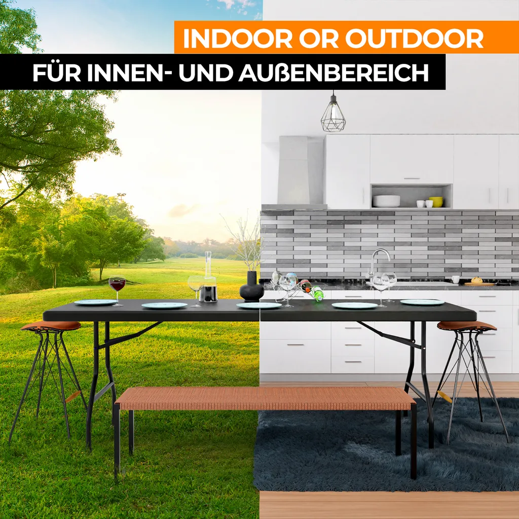 Jago® Klapptisch - 183 Cm Lang, Für 8 Personen, Klappbar, Tragbar, Platzsparend, Outdoor/Indoor, Für Garten, Camping, Bis 150 Kg, Schwarz - Buffettisch, Campingtisch, Koffertisch, Gartentisch 3 Jago® Klapptisch - 183 Cm Lang, Für 8 Personen, Klappbar, Tragbar, Platzsparend, Outdoor/Indoor, Für Garten, Camping, Bis 150 Kg, Schwarz - Buffettisch, Campingtisch, Koffertisch, Gartentisch – Bild 3