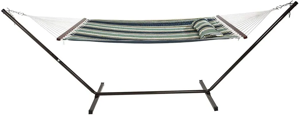 VITA5 Hängematte Outdoor - Hängematte Mit Gestell Für Den Garten, Pool & Balkon - Großzügige Hängematte 2 Personen - Doppelhängematte Mit Ständer - 200kg Belastbarkeit (Dunkergrün/Blau) 6 VITA5 Hängematte Outdoor - Hängematte Mit Gestell Für Den Garten, Pool & Balkon - Großzügige Hängematte 2 Personen - Doppelhängematte Mit Ständer - 200kg Belastbarkeit (Dunkergrün/Blau) – Bild 6