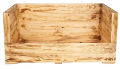 Vintage Möbel 24 GmbH 1x Geflammte Holzkiste Mit Großem Einstieg / 95x60x45cm / Hundesofa Mit Dickem Grauem Kissen