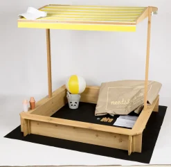 Needs&wants® Sandkasten Mit Dach Sitzbank Und Boden Vlies-Folie, Mit Abdeckung Oxford 600D, Sandkiste Holz Rechteckig Mit Bänken Outdoor Garten Kinder UV-Sonnenschutz, 113x113x113 Cm, Gelb Weiß Braun -Garten- & Gewächshäuser Geschäft 45463ff4f8705a73b89b54e746b8a9aa