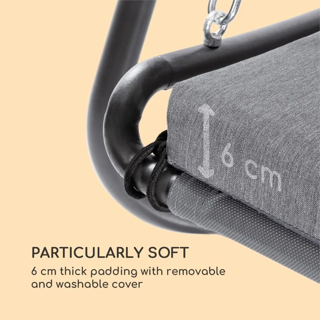 Blumfeldt Garden Grove Gartenliege - Schwingliege Swing Bed, Pulverbeschichteter Stahlrahmen, Liegefläche Mit Abziehbarem Und Waschbarem Bezug, 6 Cm Hohe Polsterung, Grau 6 Blumfeldt Garden Grove Gartenliege - Schwingliege Swing Bed, Pulverbeschichteter Stahlrahmen, Liegefläche Mit Abziehbarem Und Waschbarem Bezug, 6 Cm Hohe Polsterung, Grau – Bild 6