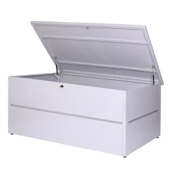 Mendler Gartentruhe HWC-J56, Aufbewahrungsbox Auflagenbox Truhe, Wasserdicht Metall Edelstahl 69x185x85 783l Hellgrau