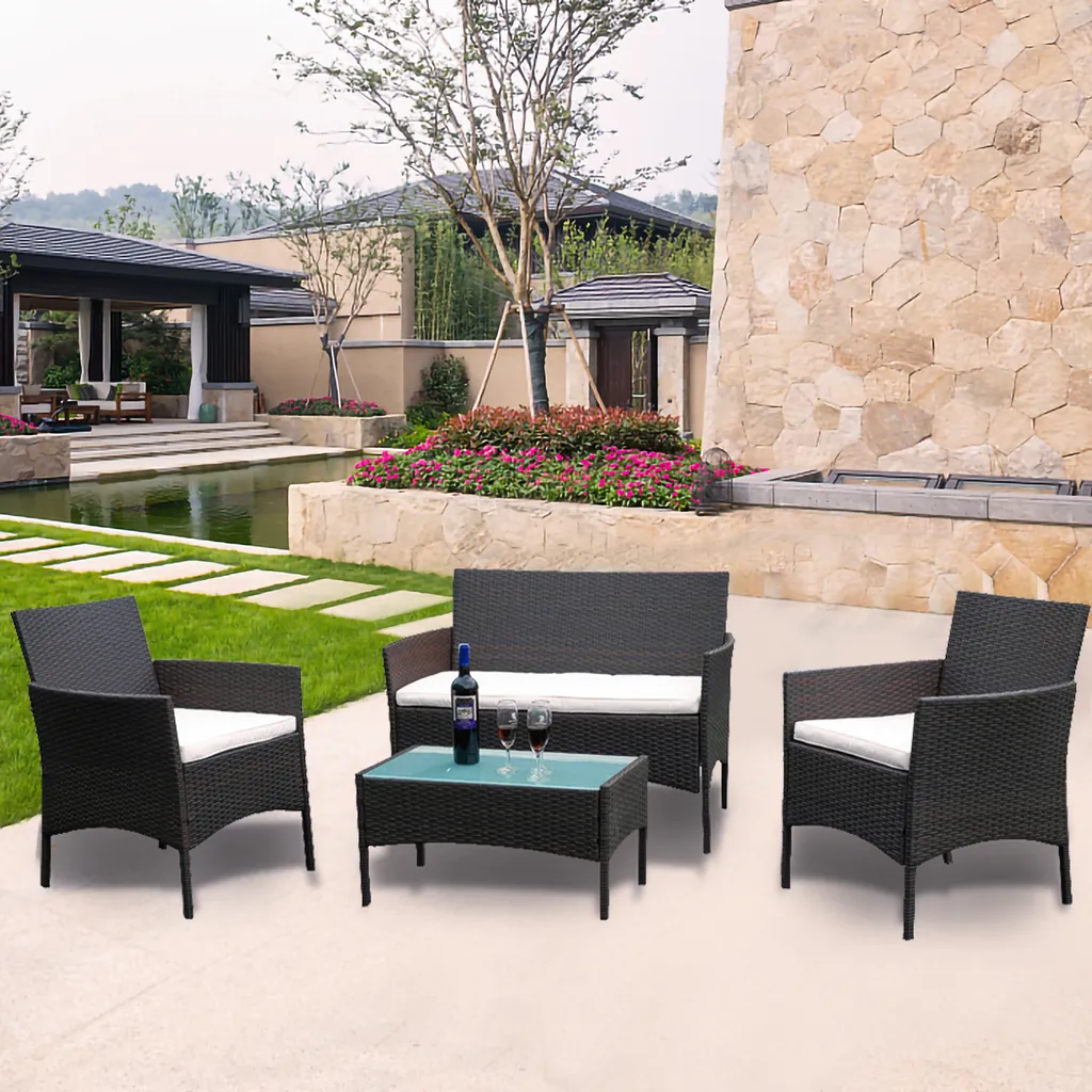 Wolketon Gartenmoebel Set Poly Rattan Balkonmoebel Sitzgruppe Schwarz Langlebig Lounge Set Mit 2-er Sofa, Singlestuehle, Tisch Und Sitzkissen¡ 4 Wolketon Gartenmoebel Set Poly Rattan Balkonmoebel Sitzgruppe Schwarz Langlebig Lounge Set Mit 2-er Sofa, Singlestuehle, Tisch Und Sitzkissen¡ – Bild 4