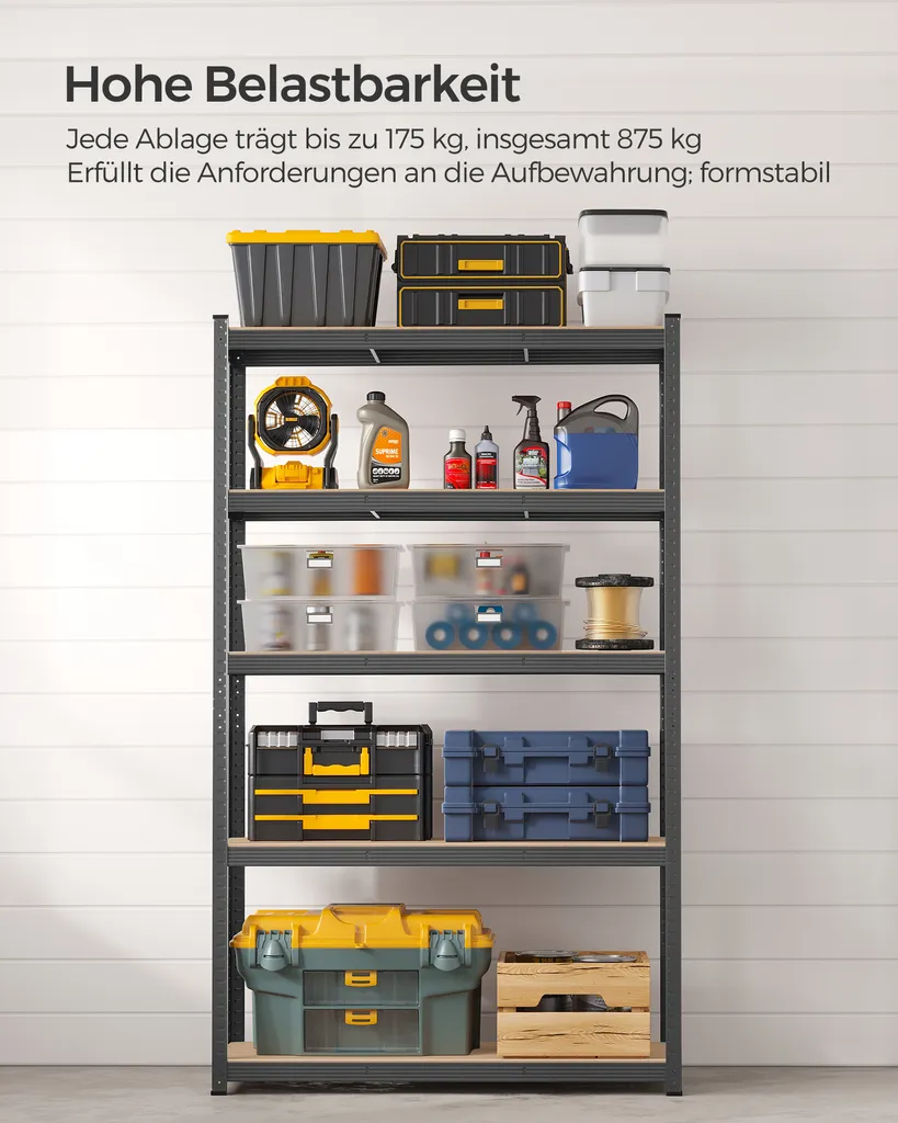SONGMICS Schwerlastregal, Stahl, Regal, Kein Werkzeug Erforderlich, Lagerregal, Für Garage, Keller, Lagerraum, Werkzeug, Fitnessgerät, Bis 875 Kg Belastbar, 60 X 120 X 200 Cm, Grau GLR060G01 2 SONGMICS Schwerlastregal, Stahl, Regal, Kein Werkzeug Erforderlich, Lagerregal, Für Garage, Keller, Lagerraum, Werkzeug, Fitnessgerät, Bis 875 Kg Belastbar, 60 X 120 X 200 Cm, Grau GLR060G01 – Bild 2