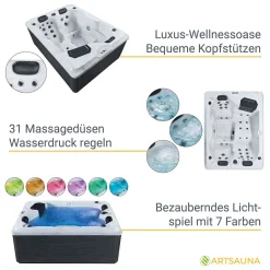 Artsauna Outdoor Whirlpool Oasis – Spa Mit Massagedüsen, LED-Beleuchtung, 2 Filter, Abdeckung, Pumpe, Ausstiegshilfe - Whirlpool Winterfest & Beheizbar -Garten- & Gewächshäuser Geschäft 459b6959bb2471bfacfd3e28e519470d