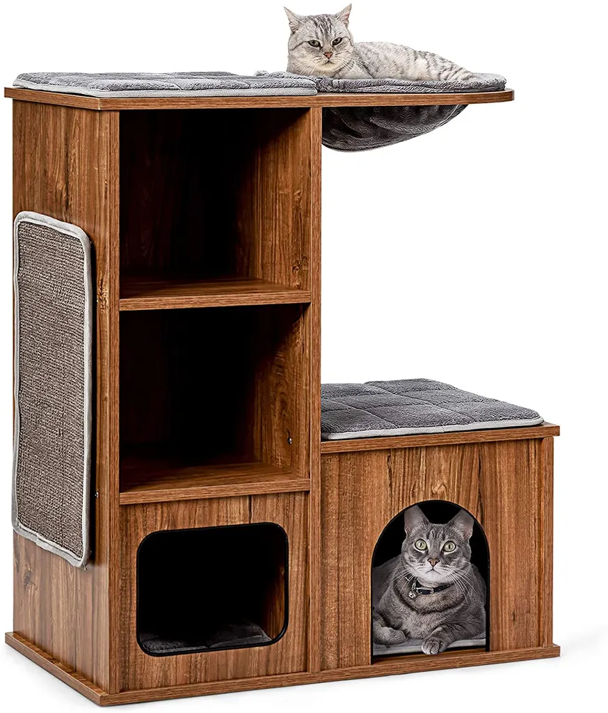 COSTWAY Katzenmöbel Mit Höhle Matten, Katzen Spielhaus Holz, Katzenbaum Katzenhaus Kletterbaum, Kratzbaum Aktivitätsbaum 69x39x 80,5 Cm 1 COSTWAY Katzenmöbel Mit Höhle Matten, Katzen Spielhaus Holz, Katzenbaum Katzenhaus Kletterbaum, Kratzbaum Aktivitätsbaum 69x39x 80,5 Cm