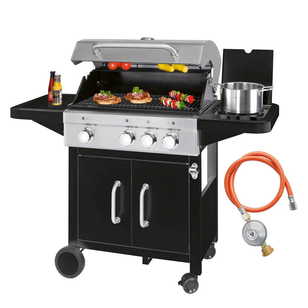 ProfiCook® Gasgrill 3 Brenner + 1 Seitenbrenner, Gas Grill Inkl. Gusseisen-Roste, Gasdruckminderer Und Schlauch, Für 5kg Gasflasche, Gasgrill Mit Kochplatte Und Temperaturanzeige , PC GG 1219 2 ProfiCook® Gasgrill 3 Brenner + 1 Seitenbrenner, Gas Grill Inkl. Gusseisen-Roste, Gasdruckminderer Und Schlauch, Für 5kg Gasflasche, Gasgrill Mit Kochplatte Und Temperaturanzeige , PC GG 1219 – Bild 2