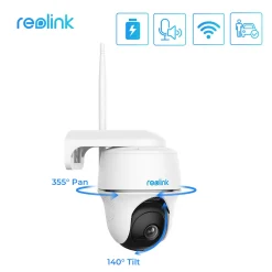 Reolink 4MP 355°/140° PTZ Überwachungskamera Aussen Akku Mit 2,4&5GHz WLAN, Smarte PIR Erkennung, 2-Wege-Audio, Arbeitet Mit Alexa/Google Assistant, Argus PT 4MP, Weiß