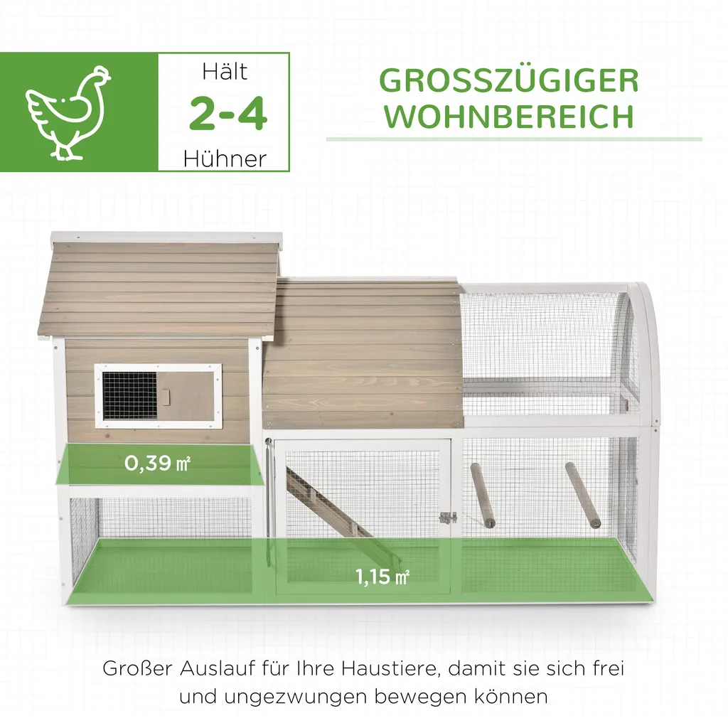 PawHut Hühnerstall Hühnerkäfig Hühnervoliere Für 2-4 Hühner Nistkasten Mit Haupthaus Nistkasten Auslauf Laufstall Wetterbeständig Tannenholz Grau 167,5x109x100 Cm 4 PawHut Hühnerstall Hühnerkäfig Hühnervoliere Für 2-4 Hühner Nistkasten Mit Haupthaus Nistkasten Auslauf Laufstall Wetterbeständig Tannenholz Grau 167,5x109x100 Cm – Bild 4