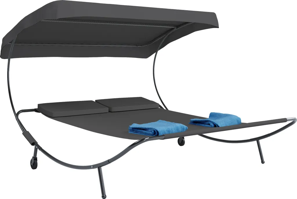 VCM Doppelliege Gartenliege Zweier Sonnenliege Liegestuhl 2 Personen Dach Bindox Grau 2 VCM Doppelliege Gartenliege Zweier Sonnenliege Liegestuhl 2 Personen Dach Bindox Grau – Bild 2