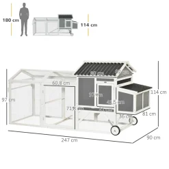 Pawhut Hühnerstall Hühnerhaus Mit Nistkasten Hühnervoliere Mit Rädern Und Griff Gehege Geflügelstall Winterfest Tannenholz PVC Grau+Weiß 247 X 90 X 114 Cm -Garten- & Gewächshäuser Geschäft 469c0e141e4a38909cc6e74d423e4b18