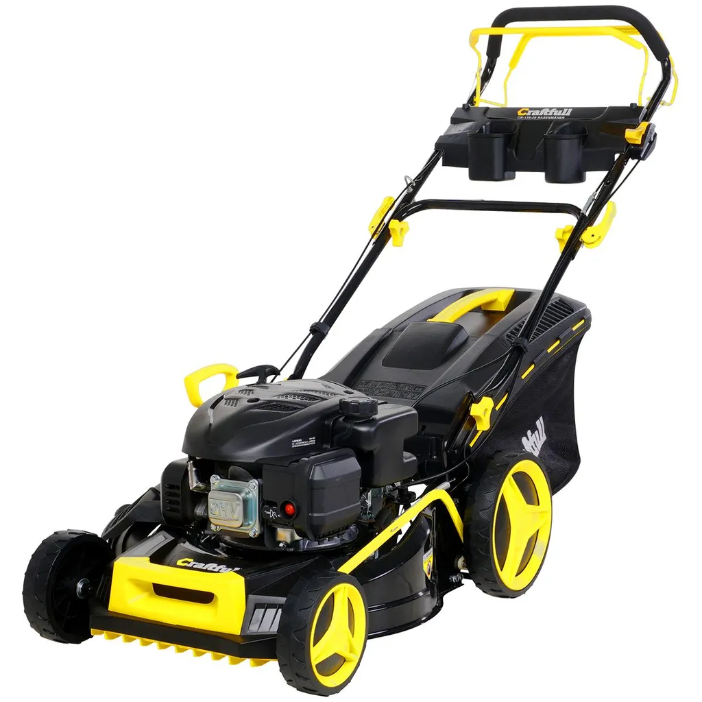 Craftfull Benzinrasenmäher CR-196-20, 51 Cm Schnittbreite, Benzin Rasenmäher Mit Radantrieb Inkl. Rasenkamm, 196 Cc, 4,4 KW / 6PS, Euro 5 Norm, 5in1, Marken Motor, GT-Markengetriebe, 8 Stufen Höhenverstellbar, 62 Liter Fangsack, Easy-Clean-Funktion 1 Craftfull Benzinrasenmäher CR-196-20, 51 Cm Schnittbreite, Benzin Rasenmäher Mit Radantrieb Inkl. Rasenkamm, 196 Cc, 4,4 KW / 6PS, Euro 5 Norm, 5in1, Marken Motor, GT-Markengetriebe, 8 Stufen Höhenverstellbar, 62 Liter Fangsack, Easy-Clean-Funktion