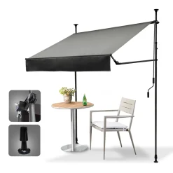 Grandekor Klemmmarkise Markise Balkon Ohne Bohren Faltbar, 200cm X (125+25cm) Anthrazit, Mit Verlängerten Seitenstangen, UV-beständig Balkonmarkise Höhenverstellbar, Wasserdicht