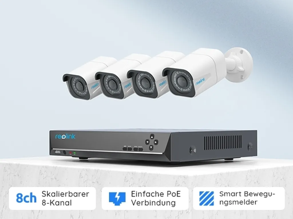 Reolink 4K Überwachungskamera Aussen Set, Videoüberwachung Mit 4X 8MP PoE IP Kamera, 8 Kanale Und 2TB HDD NVR Für 24/7 Aufnahme Innen Outdoor, Personenerkennung Und Fahrzeugerkennung, IP66, RLK8-800B4-A 4 Reolink 4K Überwachungskamera Aussen Set, Videoüberwachung Mit 4X 8MP PoE IP Kamera, 8 Kanale Und 2TB HDD NVR Für 24/7 Aufnahme Innen Outdoor, Personenerkennung Und Fahrzeugerkennung, IP66, RLK8-800B4-A – Bild 4