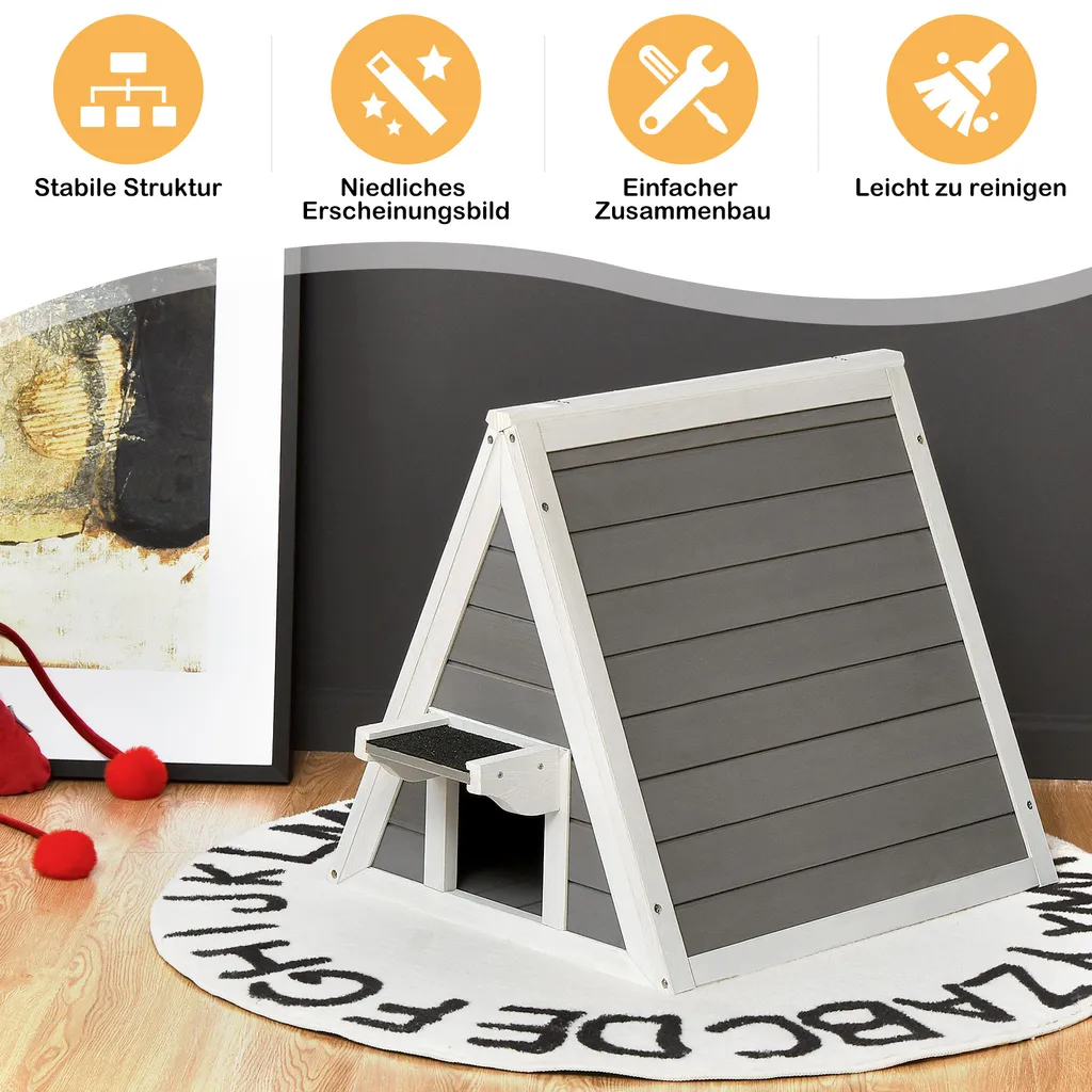 COSTWAY Hölzernes Katzenhaus Bis 20kg, Katzenhütte Holz, Katzenhöhle Outdoor Winterfest, Haustierhütte Wetterfest Für Draußen Und Drinnen 50x55x52cm 4 COSTWAY Hölzernes Katzenhaus Bis 20kg, Katzenhütte Holz, Katzenhöhle Outdoor Winterfest, Haustierhütte Wetterfest Für Draußen Und Drinnen 50x55x52cm – Bild 4