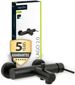'aquaSu® Wannenarmatur In Schwarz Lago 2.0 | Badewannenarmatur Mit Umsteller | Einhebelmischer Wanne Mit Stickgriff | Keramikkartusche Mit Wassersparfunktion | Messing | Brauseanschluss 1/2 | 78386 6