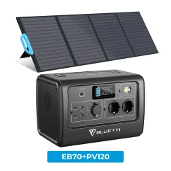POWEROAK BLUETTI EB70 1000W (Peak 1400W) Gray Solarspeicher Mit SP120 120W Solar Panel 716Wh Solar Generator Stromerzeuger Für Stromausfall Zu Hause, Outdoor-Reisen, Nothilfe, Wohnwagen, Kombi Und Angeln.