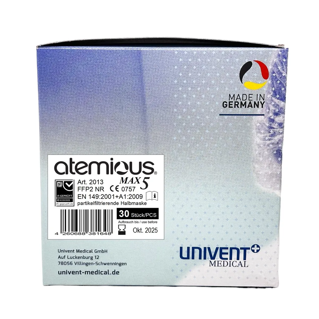 Univent Medical GmbH Atemious MAX5 Komfort Vlies FFP2 Atemschutzmaske Germany Mit Ift Rosenheim Zertifikat Lose Oder Einzeln Verpackt, Menge:30 Stck., Verpackung:lose Im Beutel 6 Univent Medical GmbH Atemious MAX5 Komfort Vlies FFP2 Atemschutzmaske Germany Mit Ift Rosenheim Zertifikat Lose Oder Einzeln Verpackt, Menge:30 Stck., Verpackung:lose Im Beutel – Bild 6