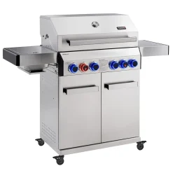 TAINO PLATINUM 4+2 Gasgrill Komplett Edelstahl 4-Brenner Silber Grillwagen BBQ Keramik-Brenner Backburner Sear-Zone Piezozündung Seitenkocher Gusseisen-Roste