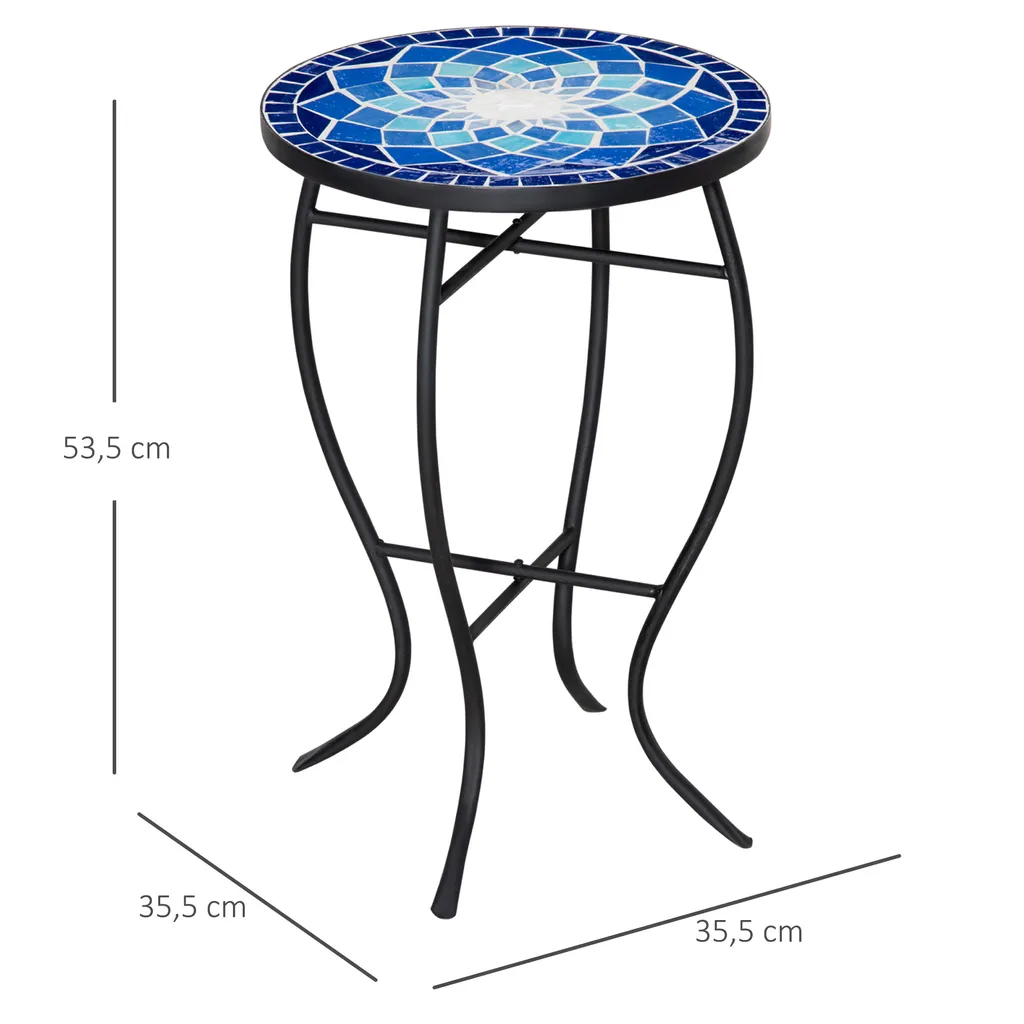 HOMCOM Outsunny Ø35,5 Cm Beistelltisch Gartentisch Wetterfest Mosaik Eisen Blau+Weiß 3 HOMCOM Outsunny Ø35,5 Cm Beistelltisch Gartentisch Wetterfest Mosaik Eisen Blau+Weiß – Bild 3