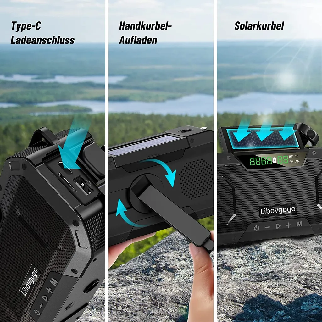 Mmgoqqt Kurbelradio Tragbares Solarradio Notfall-AM-FM-Radio Mit USB-Telefonladefunktion, LED-Taschenlampe Und 5000-mAh-Akku Für Outdoor-Camping,blau 5 Mmgoqqt Kurbelradio Tragbares Solarradio Notfall-AM-FM-Radio Mit USB-Telefonladefunktion, LED-Taschenlampe Und 5000-mAh-Akku Für Outdoor-Camping,blau – Bild 5