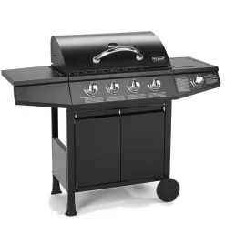 TAINO BASIC 4+1 Gasgrill Mit Seitenbrenner Gasgrill 4 Brenner BBQ Grillwagen Edelstahl-Brenner Schwarz