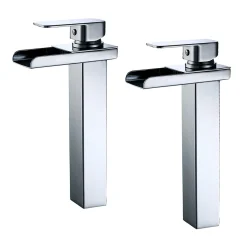 Aihom 2x Wasserhahn Wasserfall Waschtischarmatur Hoch Mischbatterie Armaturen Waschbecken Einhebelmischer Für Badezimmer, Verchromt Messing, Heißes Und Kaltes Wasser Vorhanden
