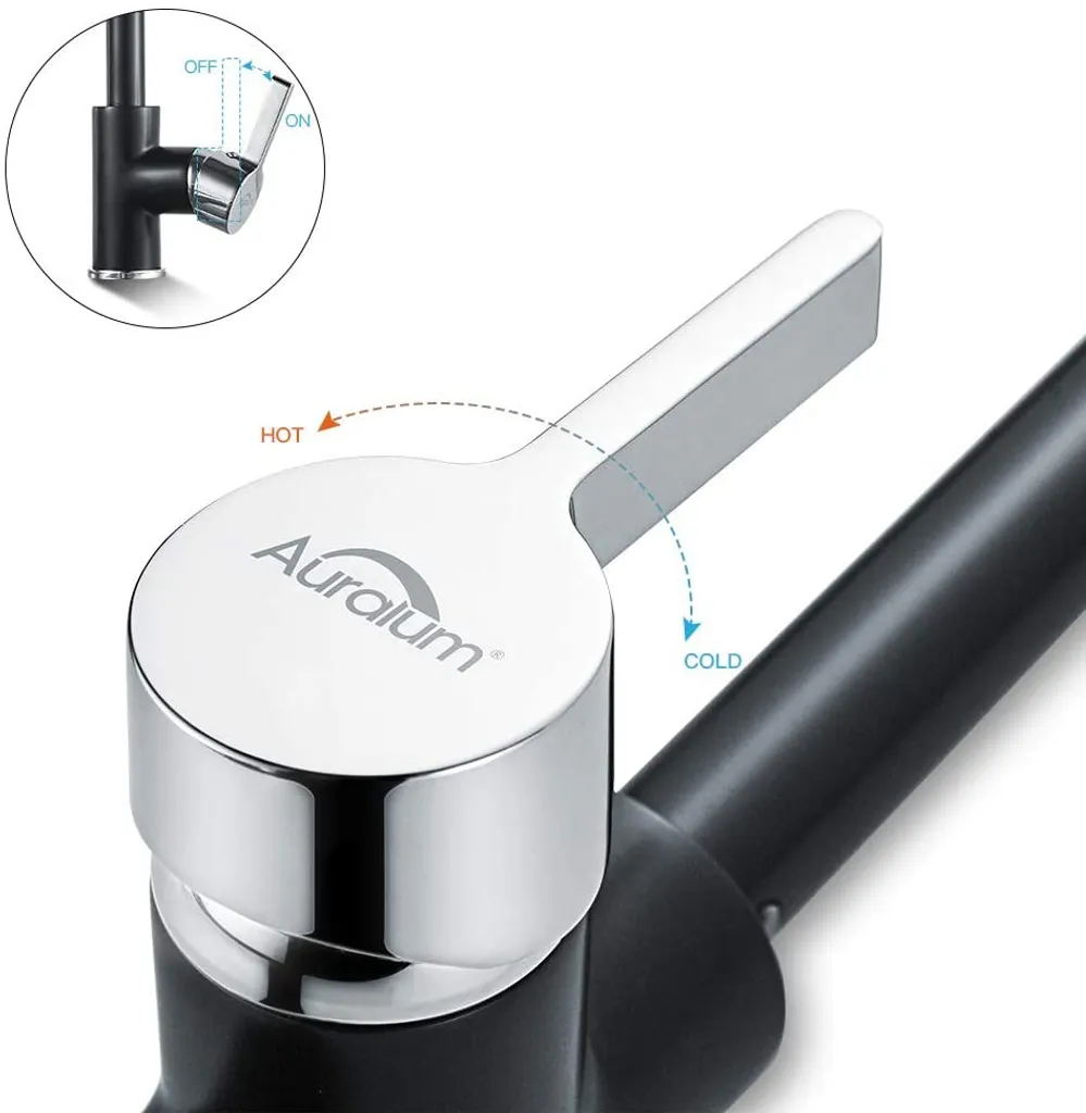 Auralum Niederdruck Wasserhahn Küche Armatur Schwarz Spültischarmatur Spüle Mischbatterie Für Kaltwasser Und Einen Wasserboiler 5 Auralum Niederdruck Wasserhahn Küche Armatur Schwarz Spültischarmatur Spüle Mischbatterie Für Kaltwasser Und Einen Wasserboiler – Bild 5