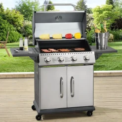 Juskys Gasgrill Kansas Mit 4 Brenner 12 KW, BBQ Grill Mit Gusseisen-Grillrost, Warmhalterost & Thermometer, XL Grillwagen 2 Seitenablagen & 4 Räder -Garten- & Gewächshäuser Geschäft 485af96b3b6e7f053fb1fcf519e2dbe2