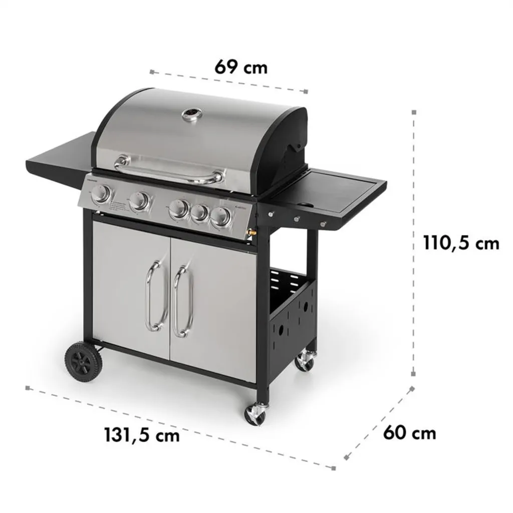 Klarstein Gasgrill Mit Großer Grillfläche, Gasgrill 1 Seitenbrenner & 4 Brenner, 17,1kW Edelstahl-Gasgrill, BBQ Gasgrill Für Balkon & Garten, Grill Für Propan, Gasgrills Mit 5 Brenner & Thermometer 2 Klarstein Gasgrill Mit Großer Grillfläche, Gasgrill 1 Seitenbrenner & 4 Brenner, 17,1kW Edelstahl-Gasgrill, BBQ Gasgrill Für Balkon & Garten, Grill Für Propan, Gasgrills Mit 5 Brenner & Thermometer – Bild 2