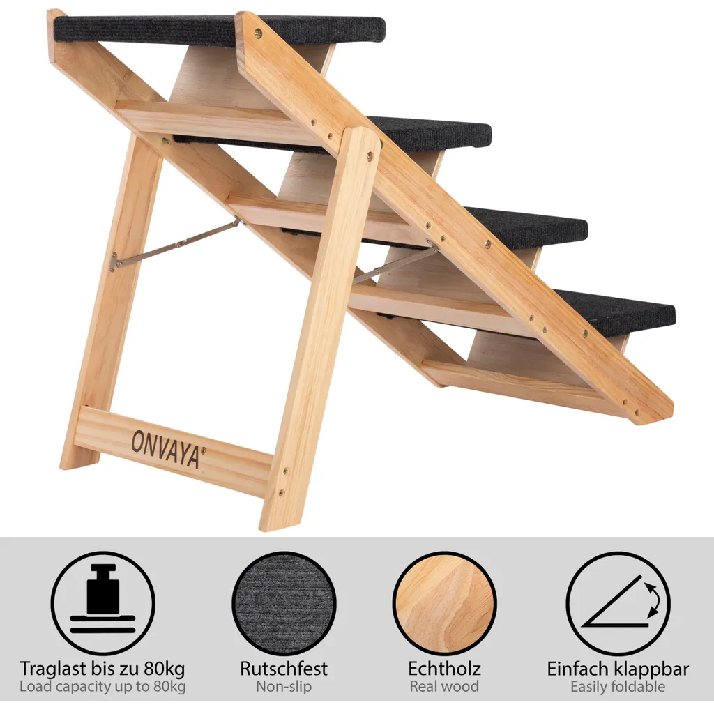 ONVAYA® Haustiertreppe | 4 Stufen | Treppe Für Hunde Und Katzen Aus Echtholz | Klappbar | 2 In 1 Treppe Und Rampe | Rutschfest 3 ONVAYA® Haustiertreppe | 4 Stufen | Treppe Für Hunde Und Katzen Aus Echtholz | Klappbar | 2 In 1 Treppe Und Rampe | Rutschfest – Bild 3