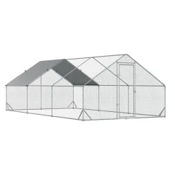 PawHut Hühnerstall Freilaufgehege XXL Outdoor Geflügelstall Mit Schatten Dach Schloss Freigehege Für 12-18 Hühner Ente Kaninchen Stahl 3 X 6 X 2 M