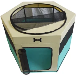 Mucola Welpenlaufstall Welpenauslauf Tierlaufstall 73x73x43 CM Türkis Beige Faltbar Freilaufgehege Hund Katze Kleintiere Hasen Haustier -Garten- & Gewächshäuser Geschäft 4890db7c2080ea8355397b077505eade