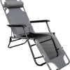 Amanka Faltbare Campingliege Freizeitliege | Verstellbare Gartenliege | Liegestuhl Mit Nackenstütze | Klappliege Grau | Stahlrahmen | Belastbarkeit Max. 120KG | 178cm