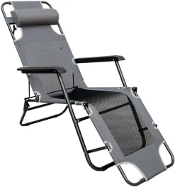 Amanka Faltbare Campingliege Freizeitliege | Verstellbare Gartenliege | Liegestuhl Mit Nackenstütze | Klappliege Grau | Stahlrahmen | Belastbarkeit Max. 120KG | 178cm