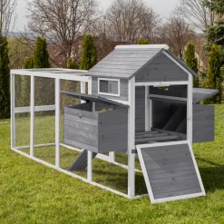 MyAnimal XXL Hühnerstall MH-22 - Wetterfest & Winterfest - Hochwertiges Kiefernholz (Grau) - Für 8 Hühner - Nistkasten - Trennbare Etagen - Sitzstange - Türverriegelungen - Hühnerhaus