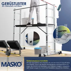 Masko® Baugerüst Alugerüst Gerüst ✓ Alu ✓ Leiter ✓ Arbeitsgerüst ✓ Arbeitsbühne | Bis 150 KG Belastbar | Anti-Rutsch Beschichtet | Gerüstleiter | (EN 131) -Garten- & Gewächshäuser Geschäft 4926afd0a963ab6a056af99cb10d5caf