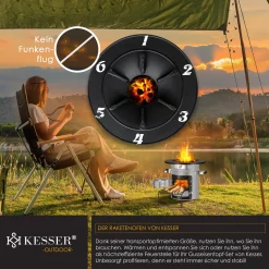 KESSER® Raketenofen Inkl. Grillpfanne Aus Gusseisen Mit Tragetasche Dutch Oven BBQ Rakete Holzofen Camping Campingkocher Campinggrill, Edelstahl, Farbe:Grau -Garten- & Gewächshäuser Geschäft 493c698143c39db8e1af2292dac2cf86