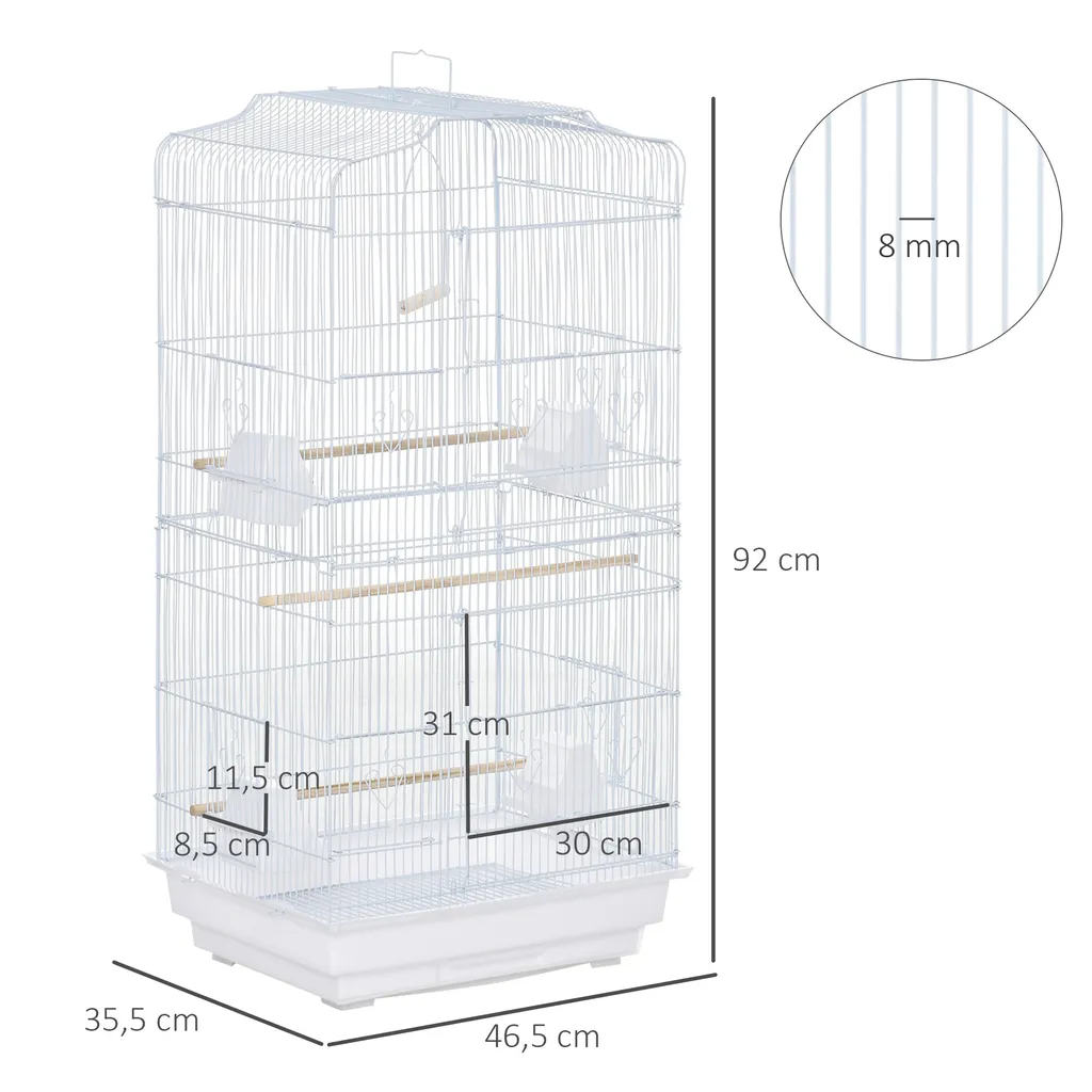 PawHut Vogelkäfig Vogelhaus Vogelvoliere Vogelbauer Mit Ausnehmbarer Bodenschale Weiß 47,5 X 36 X 91 Cm 3 PawHut Vogelkäfig Vogelhaus Vogelvoliere Vogelbauer Mit Ausnehmbarer Bodenschale Weiß 47,5 X 36 X 91 Cm – Bild 3