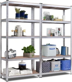 COSTWAY 2 X Lagerregal, Schwerlastregal 180x90x40cm, Steckregal 5 Ebenen, Metallregal Werkstattregal Garagenregal Kellerregal