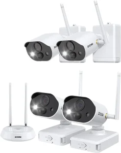 ZOSI 2K 3MP Kabellos Aussen Akku Überwachungskamera Set, 4X 3MP WLAN Kamera Batteriebetrieben Mit Basisstation 32GB Karte, 2-Wege-Audio, Personenerkennung, C309
