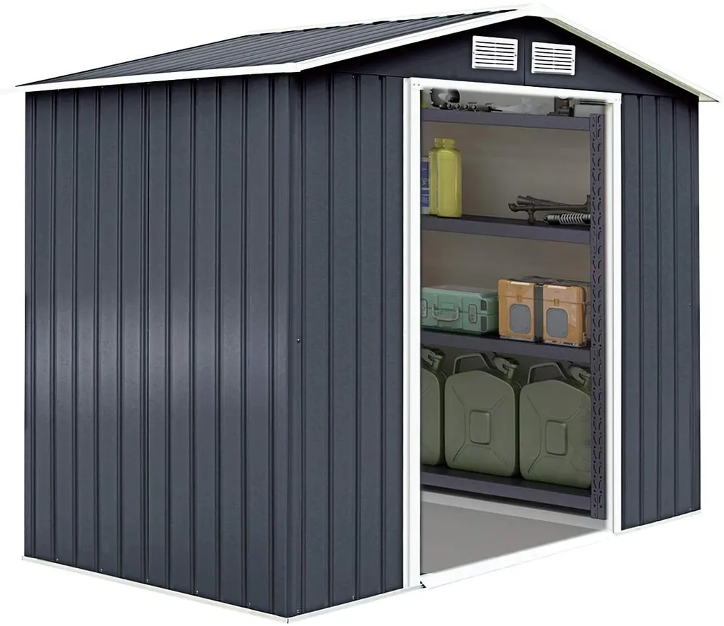 Dreamade Metall Gerätehaus, Gartenhaus Mit Metallfundament, Geräteschuppen, Metallschuppen 277x191x192 Cm, Garten Schuppen 1 Dreamade Metall Gerätehaus, Gartenhaus Mit Metallfundament, Geräteschuppen, Metallschuppen 277x191x192 Cm, Garten Schuppen