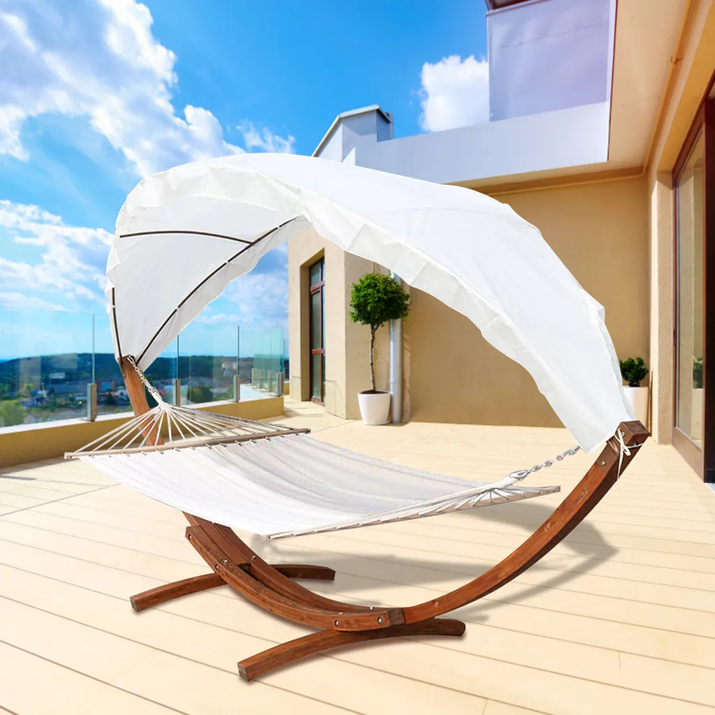 Clanmacy Haengematte Mit Gestell Und Sonnendach, Hammock Aus Wetterfestem Laerchenholz, Bis 200kg, Stabhaengematte Fuer 2 Personen Outdoor Und Indoor 3 Clanmacy Haengematte Mit Gestell Und Sonnendach, Hammock Aus Wetterfestem Laerchenholz, Bis 200kg, Stabhaengematte Fuer 2 Personen Outdoor Und Indoor – Bild 3