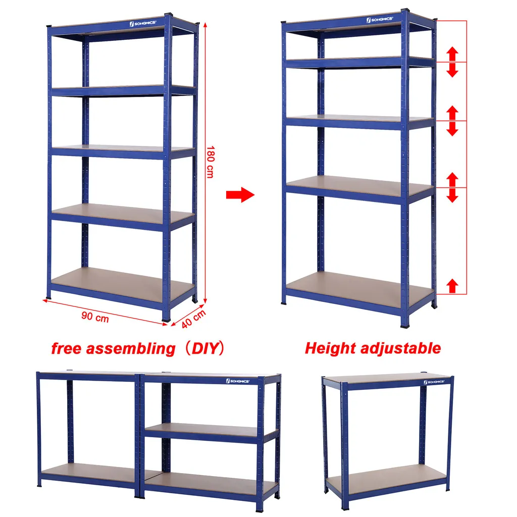 SONGMICS Lagerregal 180 X 90 X 40 Cm Bis 875 Kg Belastbar (175 Kg Pro Ablage), Schwerlastregal Mit 5 Regalböden, Regalsystem Mit Höhenverstellbaren Ablagen Blau GLR40Q 8 SONGMICS Lagerregal 180 X 90 X 40 Cm Bis 875 Kg Belastbar (175 Kg Pro Ablage), Schwerlastregal Mit 5 Regalböden, Regalsystem Mit Höhenverstellbaren Ablagen Blau GLR40Q – Bild 8