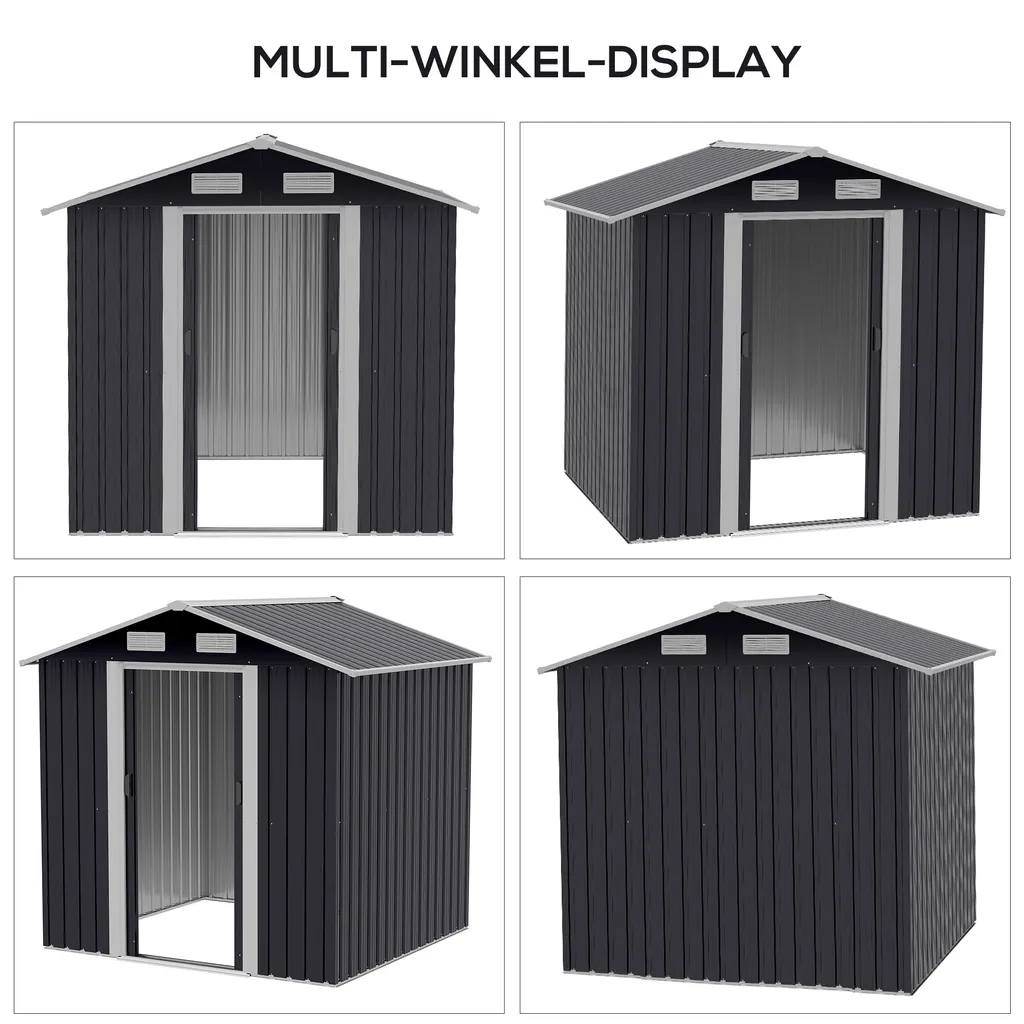 Outsunny Gerätehaus Mit 2 Schiebetüren Metall Gartenhaus 2,6 M² Geräteschuppen Verzinkter Stahl Dunkelgrau 195,5 X 153 X 188 Cm 6 Outsunny Gerätehaus Mit 2 Schiebetüren Metall Gartenhaus 2,6 M² Geräteschuppen Verzinkter Stahl Dunkelgrau 195,5 X 153 X 188 Cm – Bild 6