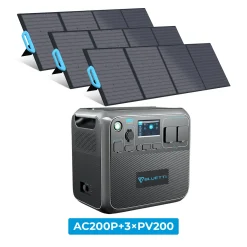 BLUETTI AC200P Stromerzeuger Mit PV200 Solarpanel Mit 2000W Solar Generator Kit Mit 3pcs 200W Faltbares Solarpanel, 2 220V AC Outlet Lite Batterie Portable Power Station Für Home Use Outdoor Camping RV