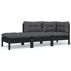 VidaXL 3-tlg. Garten-Lounge-Set Mit Kissen Schwarz Massivholz Kiefer -Garten- & Gewächshäuser Geschäft 4a503e4ed1f83661b38372419ad2fd94
