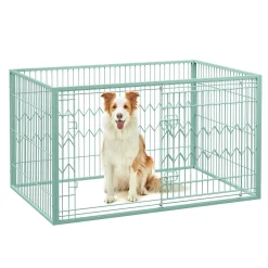 Feandrea Welpenauslauf, Welpenlaufstall 4-teilig, Schiebetür Mit 2 Riegeln, 122 X 80 X 70 Cm, Freilaufgehege Innen, Mintgrün PPK003C01