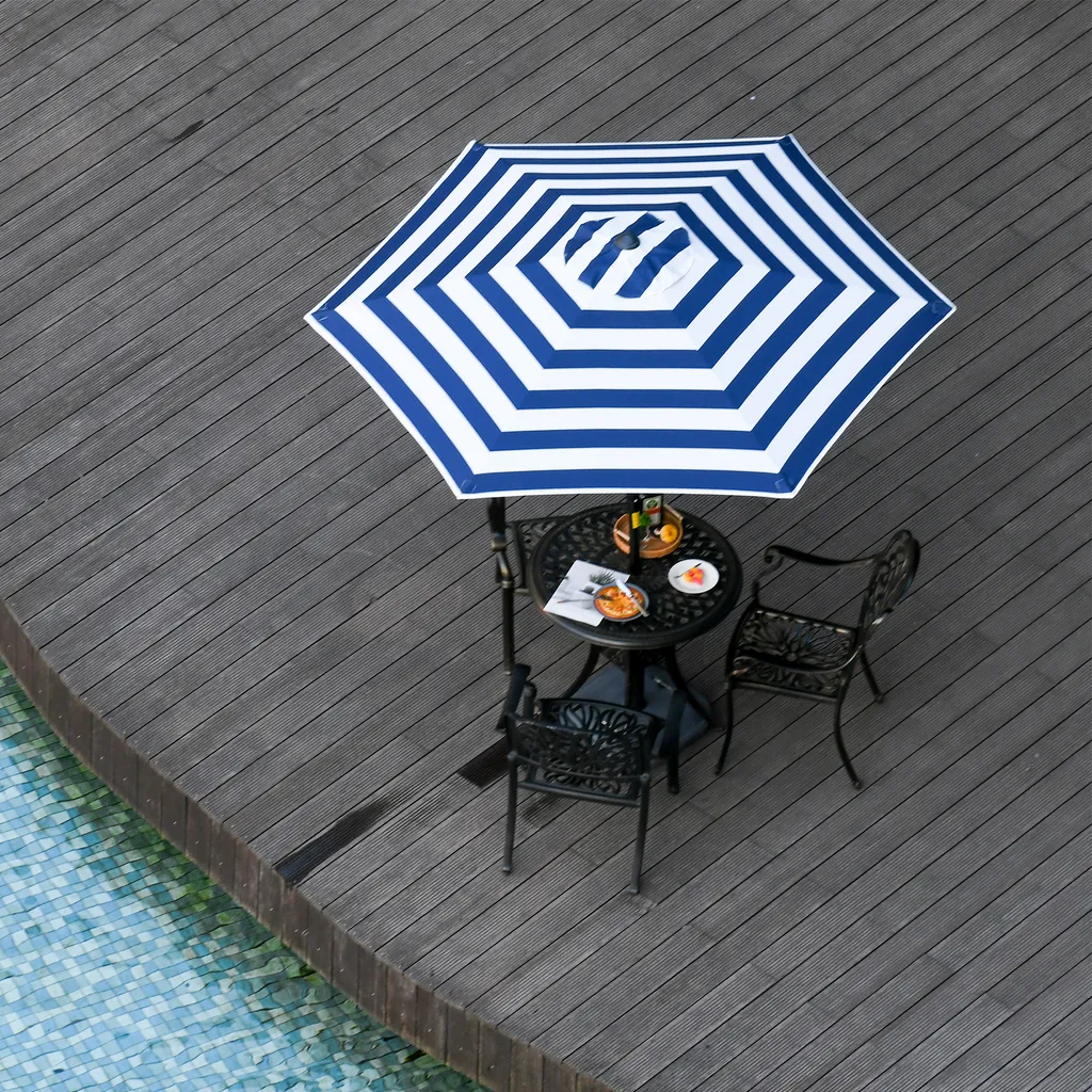 Outsunny Sonnenschirm Gartenschirm Terrassenschirm Gestell Stahl Im Freien Blauer Streifen Ø227 X 225 Cm 6 Outsunny Sonnenschirm Gartenschirm Terrassenschirm Gestell Stahl Im Freien Blauer Streifen Ø227 X 225 Cm – Bild 6