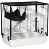 PawHut Kleintierkäfig Kleintiergehege Nagerkäfig Freigehege Mit Rampe Und Hängematte Stahl Alu Kunststoff Schwarz+Weiß+Grau 80 X 48 X 78 Cm
